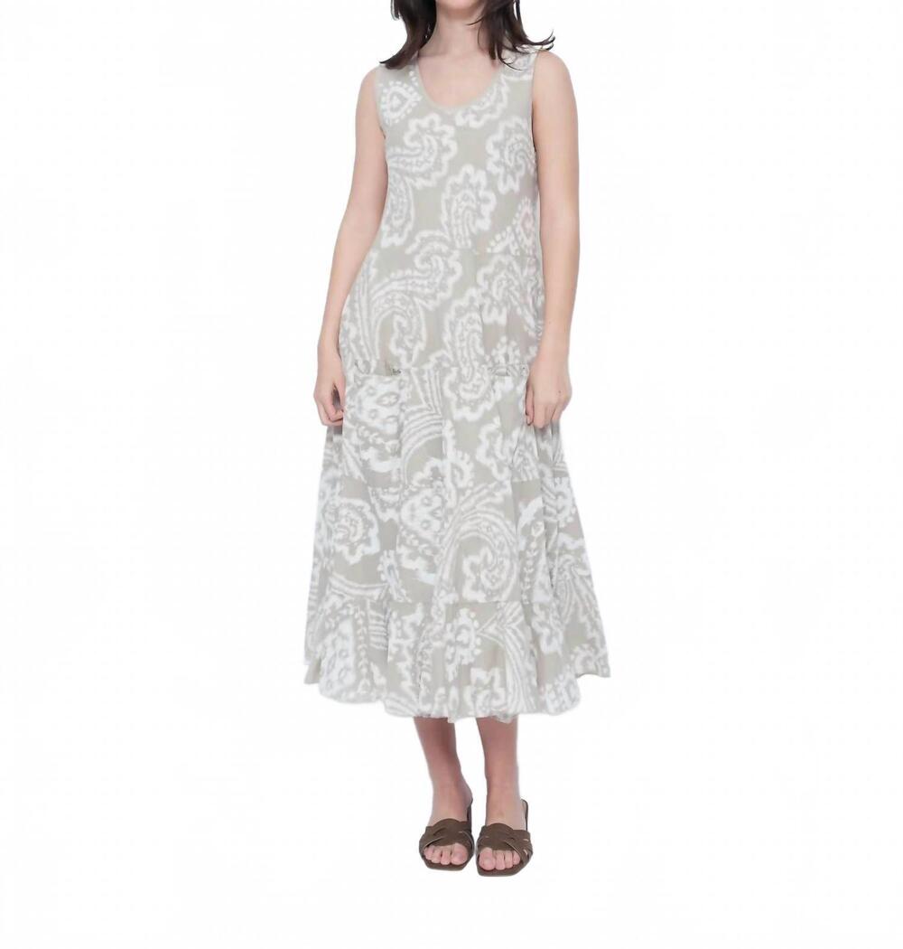 NEW BLUEBERRY swing midi dress in beige paisley